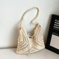 Woven Crochet Hobo Shoulder Bag with Tassel Detail Soft Knit Slouchy Tote Drawstring Style