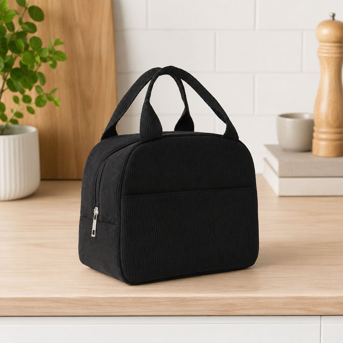 Insulated Corduroy Lunch Bag with Handle
