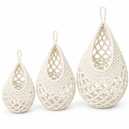 3pc Crochet Hanging Storage Basket Set Small Medium Large Wall Organizer Bins