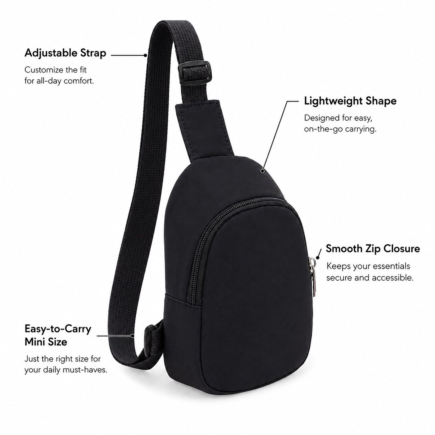 Adjustable Sling Bag with Front Zip Pocket for Travel