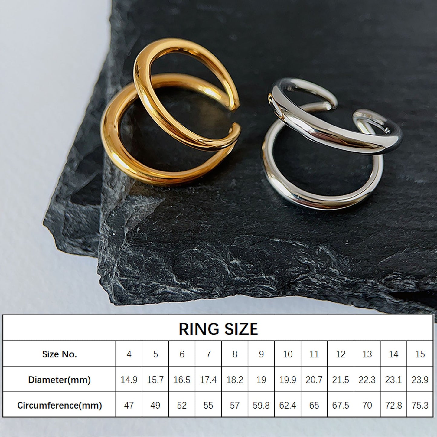 Women's Titanium Steel Double Loop Ring - Durable Hypoallergenic Statement Ring for Daily Wear