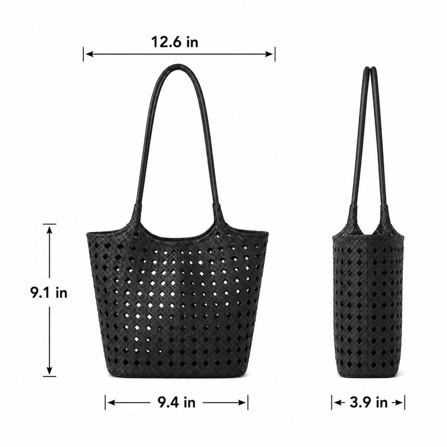 Woven Shoulder Bag with Cutout Design Soft Faux Leather Feel Tote and Inner Pouch