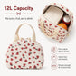 Heart Print Corduroy Insulated Lunch Bag with Handles and Zip Closure