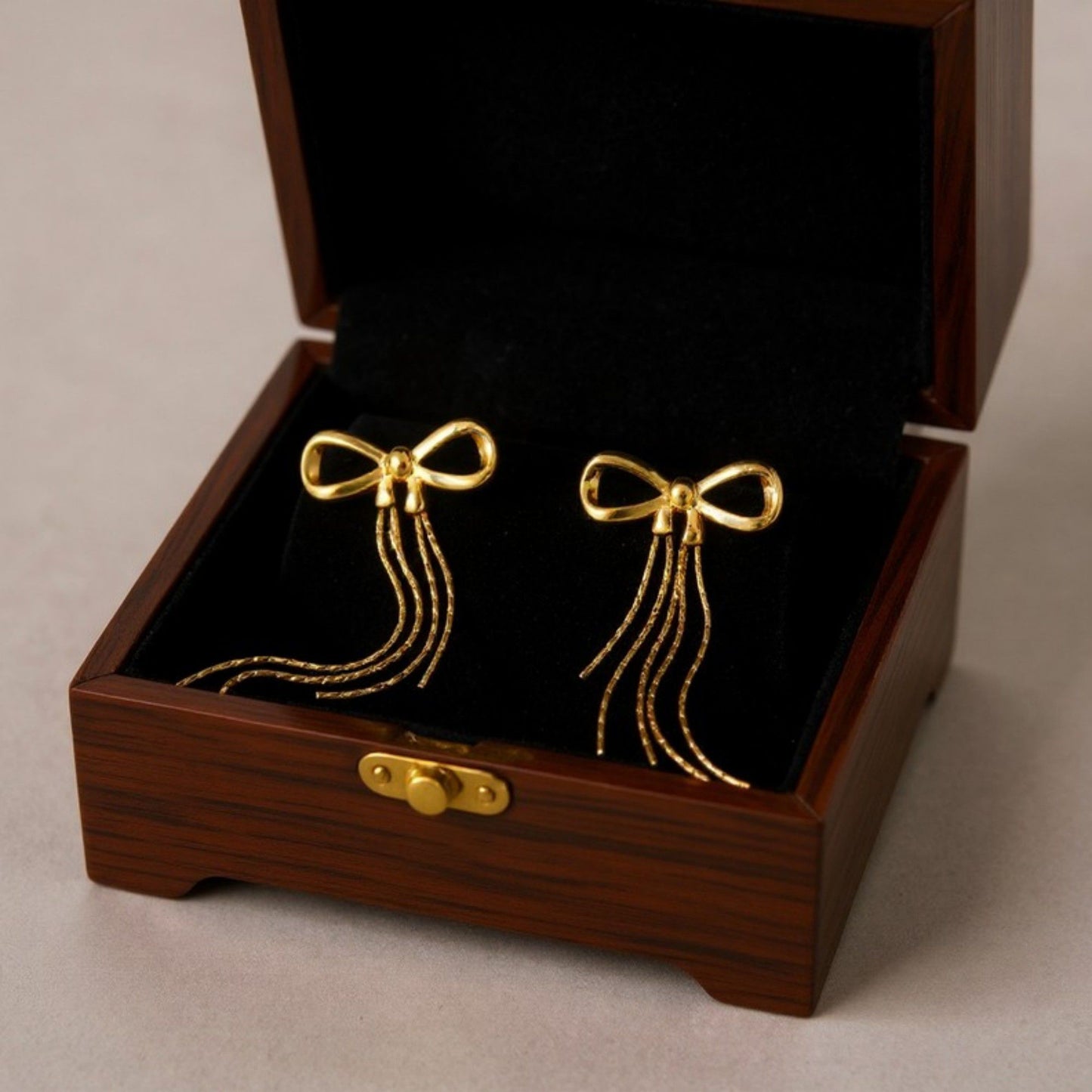 Bow Drop Earrings with Delicate Chain Tassel Dangle Design