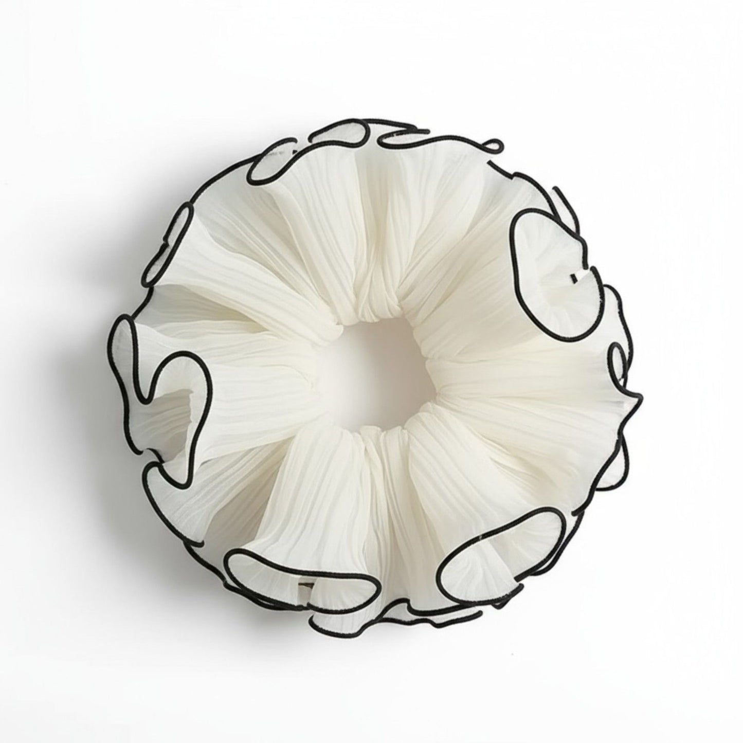 Pleated Organza Hair Scrunchie with Contrast Trim and Voluminous Ruffled Design
