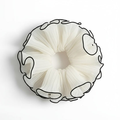 Pleated Organza Hair Scrunchie with Contrast Trim and Voluminous Ruffled Design
