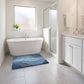 Abstract Blue Wave Plush Bathroom Mat with Layered Curved Line Design