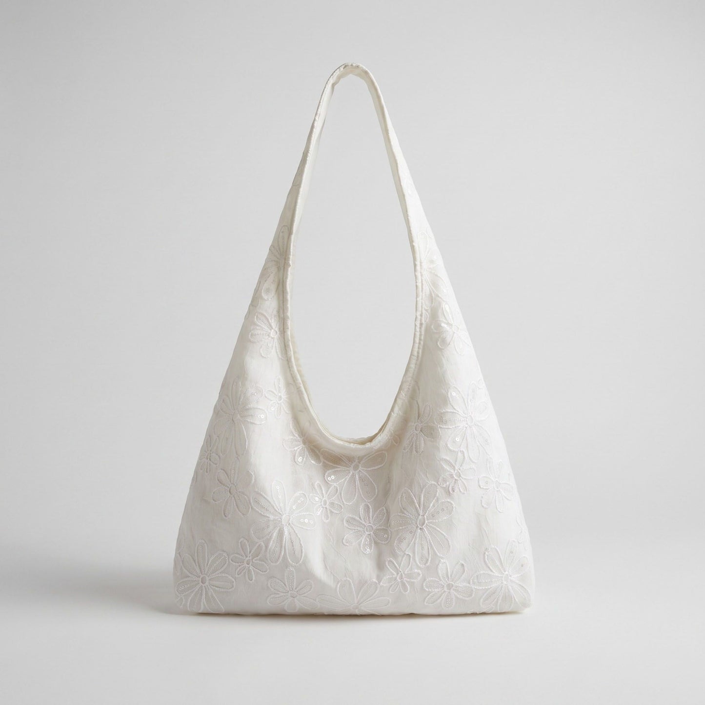 Floral Sequin Lace Slouchy Hobo Bag 15.5x10.5x4.5in