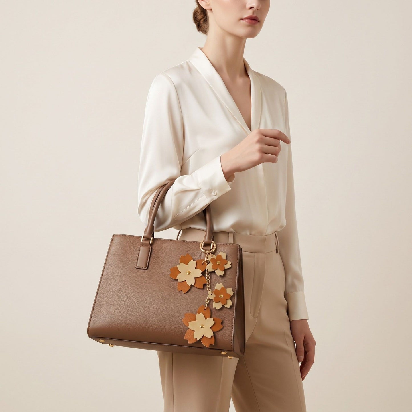 Cherry Blossom Bag Charm with Gold Tone Chain and Clip