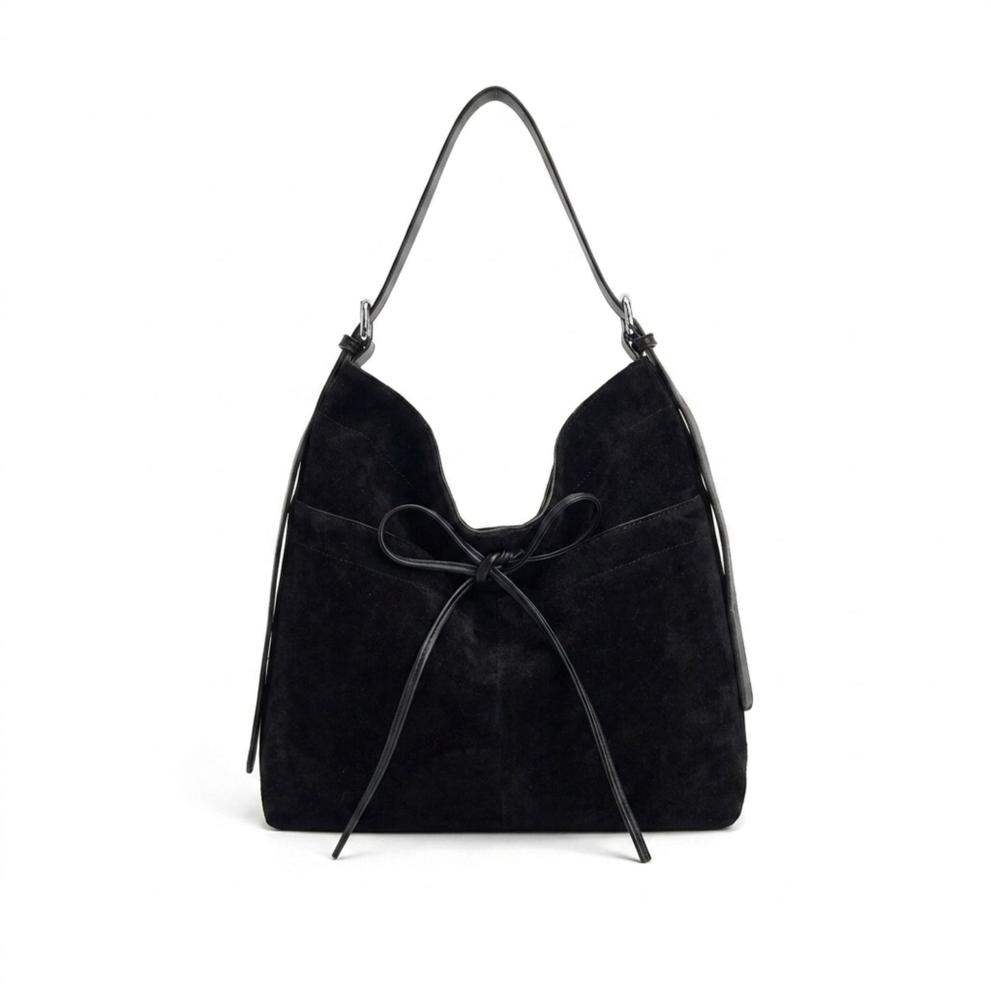 Adjustable Shoulder Bag Bow Detail Large Hobo Tote with Zipper Closure
