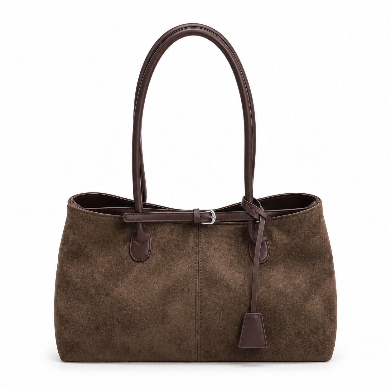 Large Suede Look Tote Bag with Double Handles Magnetic Closure and Interior Zip Pocket