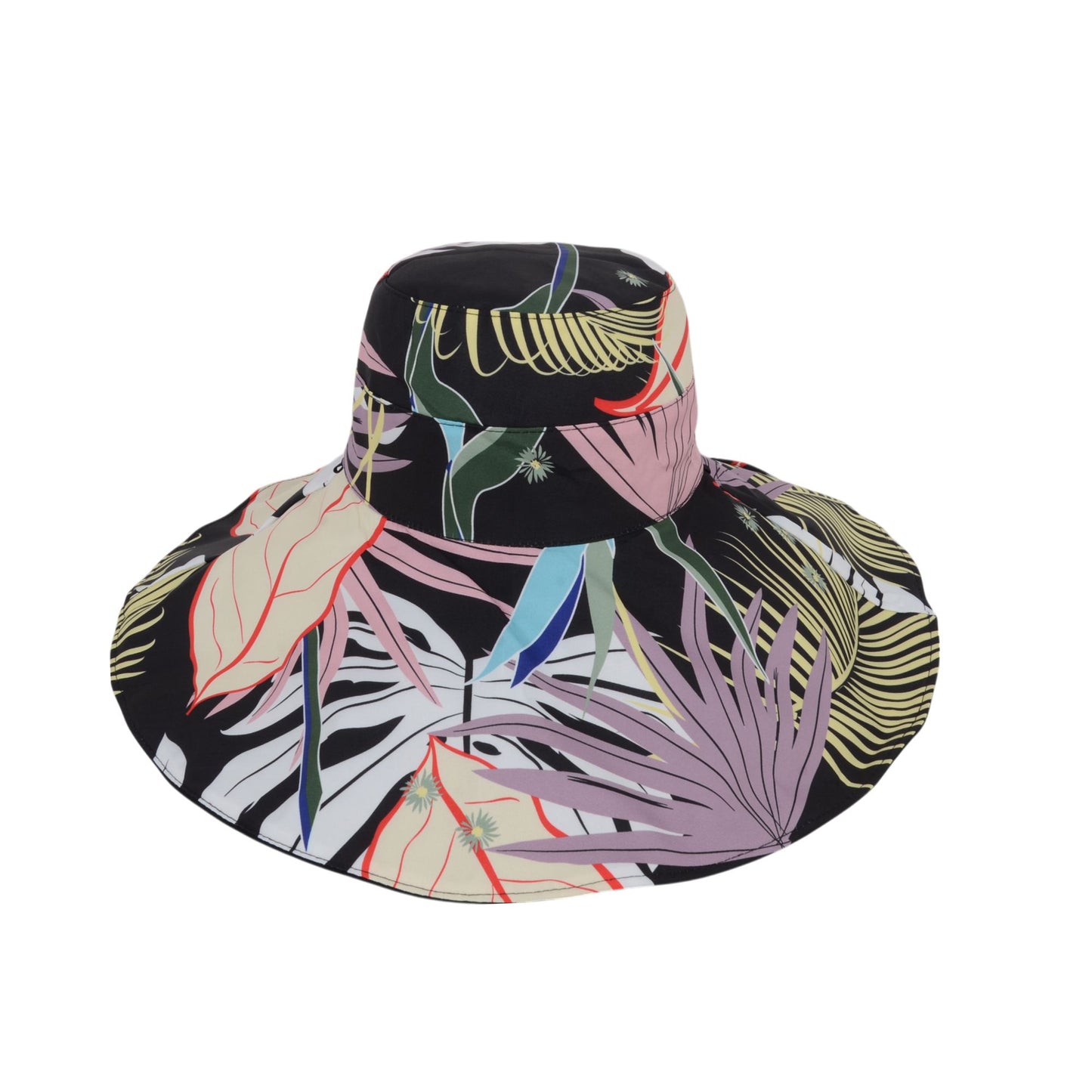 Wide Brim Floppy Sun Hat with Colorful Printed Underside UV Protection Lightweight Foldable Design for Outdoor Use