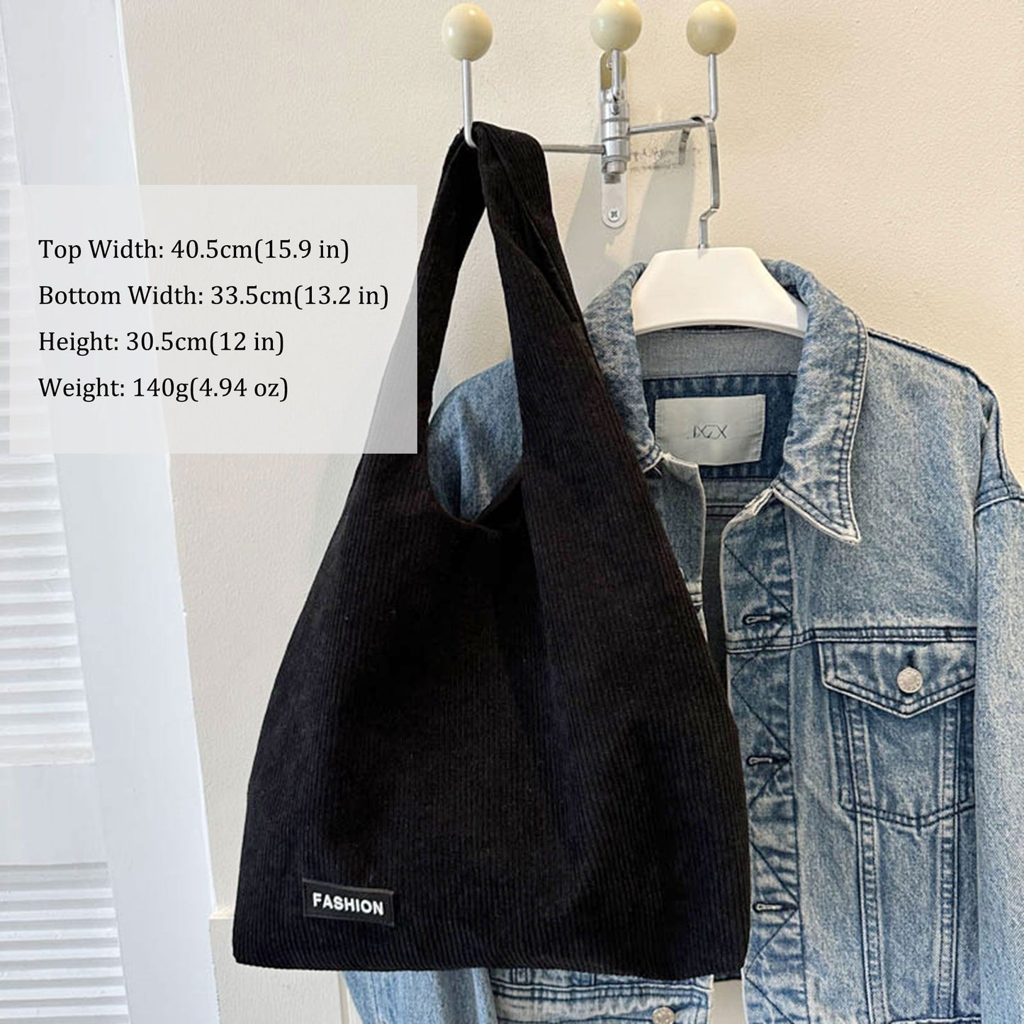 Corduroy Tote Bag - Large Soft Shoulder Bag for Daily, Shopping & Casual Use