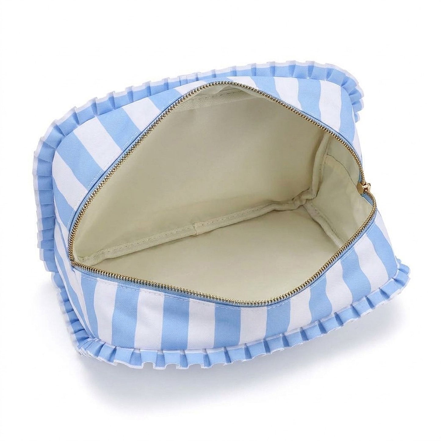 Ruffle Trim Travel Makeup Bag with Zipper Closure