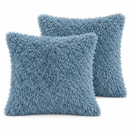 2 Pack Shaggy Faux Fur Throw Pillow Covers 18 x 18 Inch for Couch Sofa and Bed