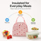 Strawberry Print Corduroy Insulated Lunch Bag with Handles and Zip Closure