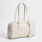 Smooth Grain Rectangular Boston Shoulder Bag with Fixed Long Top Handles & Full Zip Closure 11.8x7.1x4.7in
