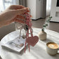 Heart Bag Charm Keychain with Beaded Bow Accent Clip and Faux Leather Heart Pendant