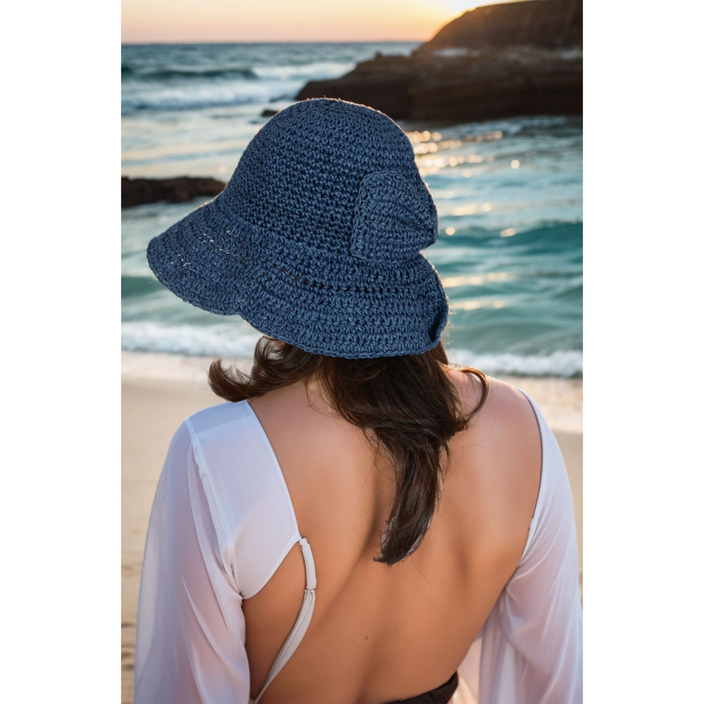 Crochet Raffia Sun Hat with Wide Brim and Bow Detail Foldable Summer Beach Hat for Stylish Sun Protection