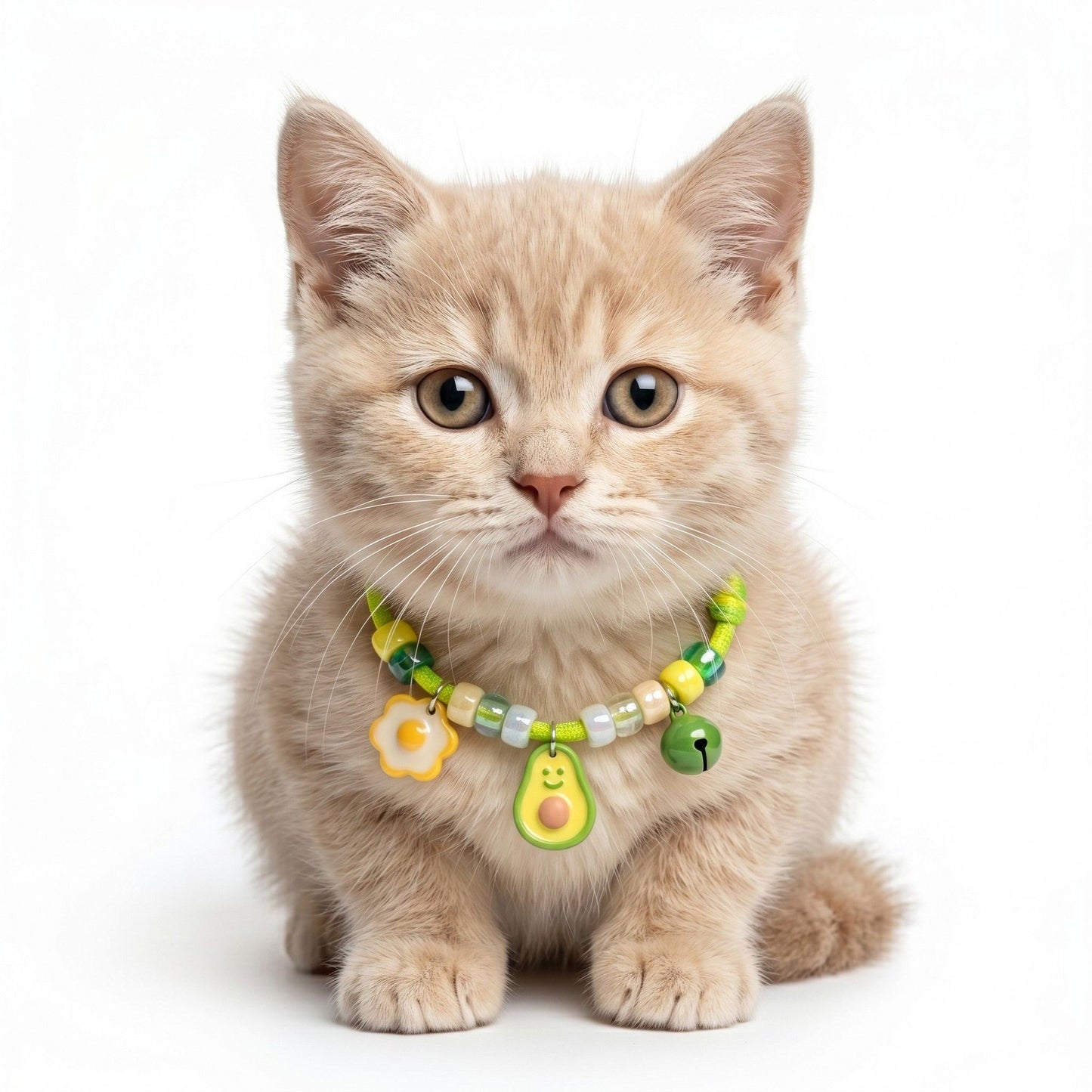 Adjustable Pet Collar with Bell Paw Charm Beaded Necklace Colorful Decorative Collar for Cats and Small Dogs