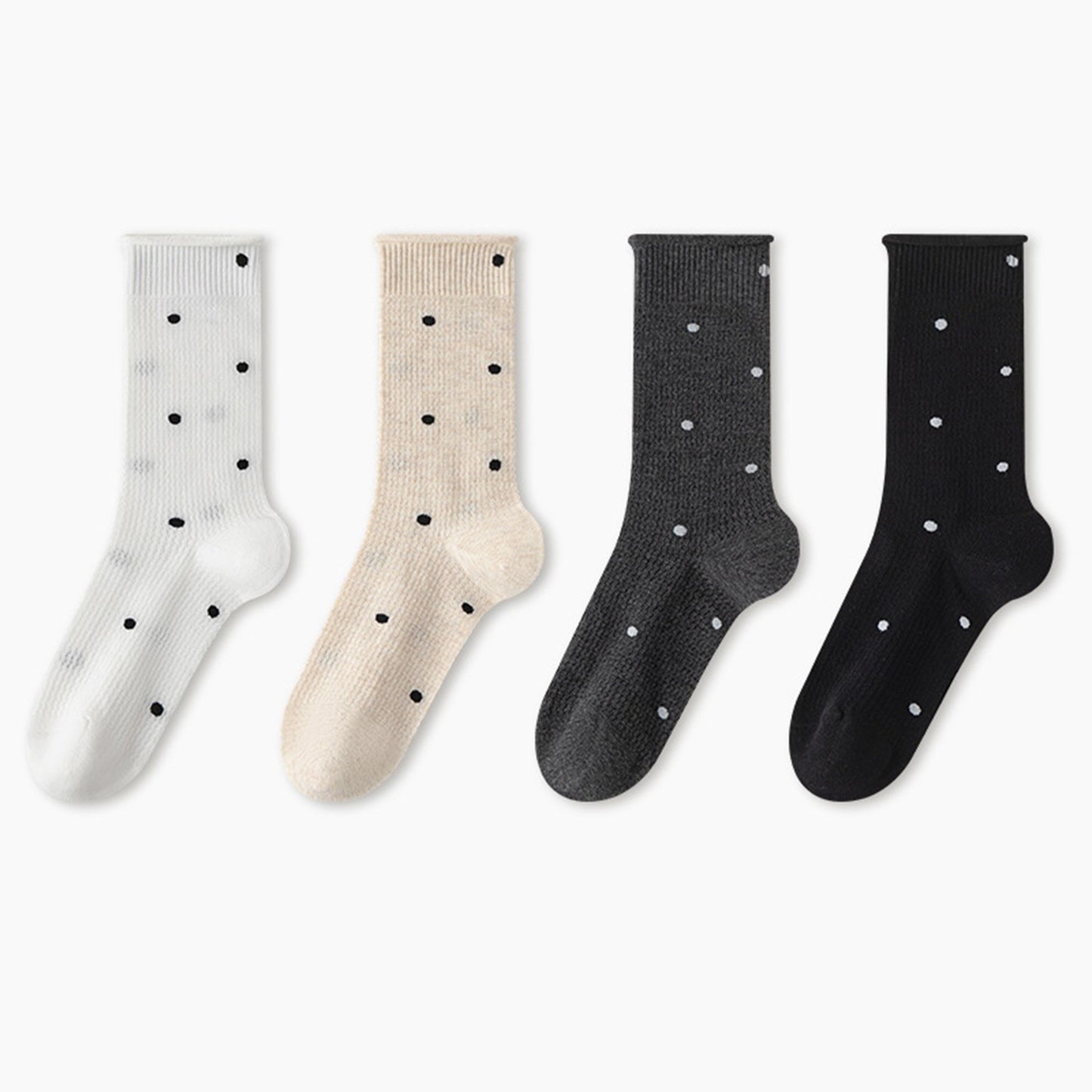 4-Pair Lightweight Mesh Polka Dot Crew Socks with High-Stretch Cuffs