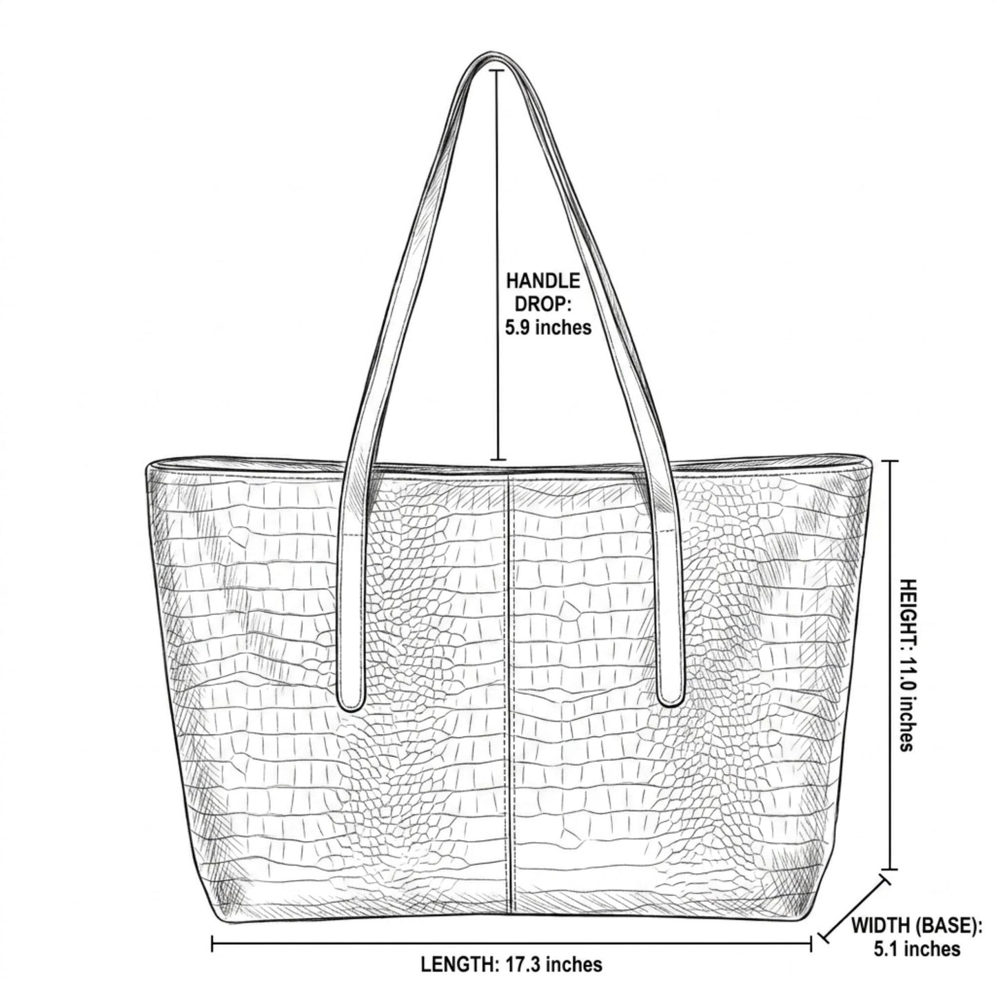Crocodile Embossed Tote Bag Large Shoulder Handbag with Zipper Closure