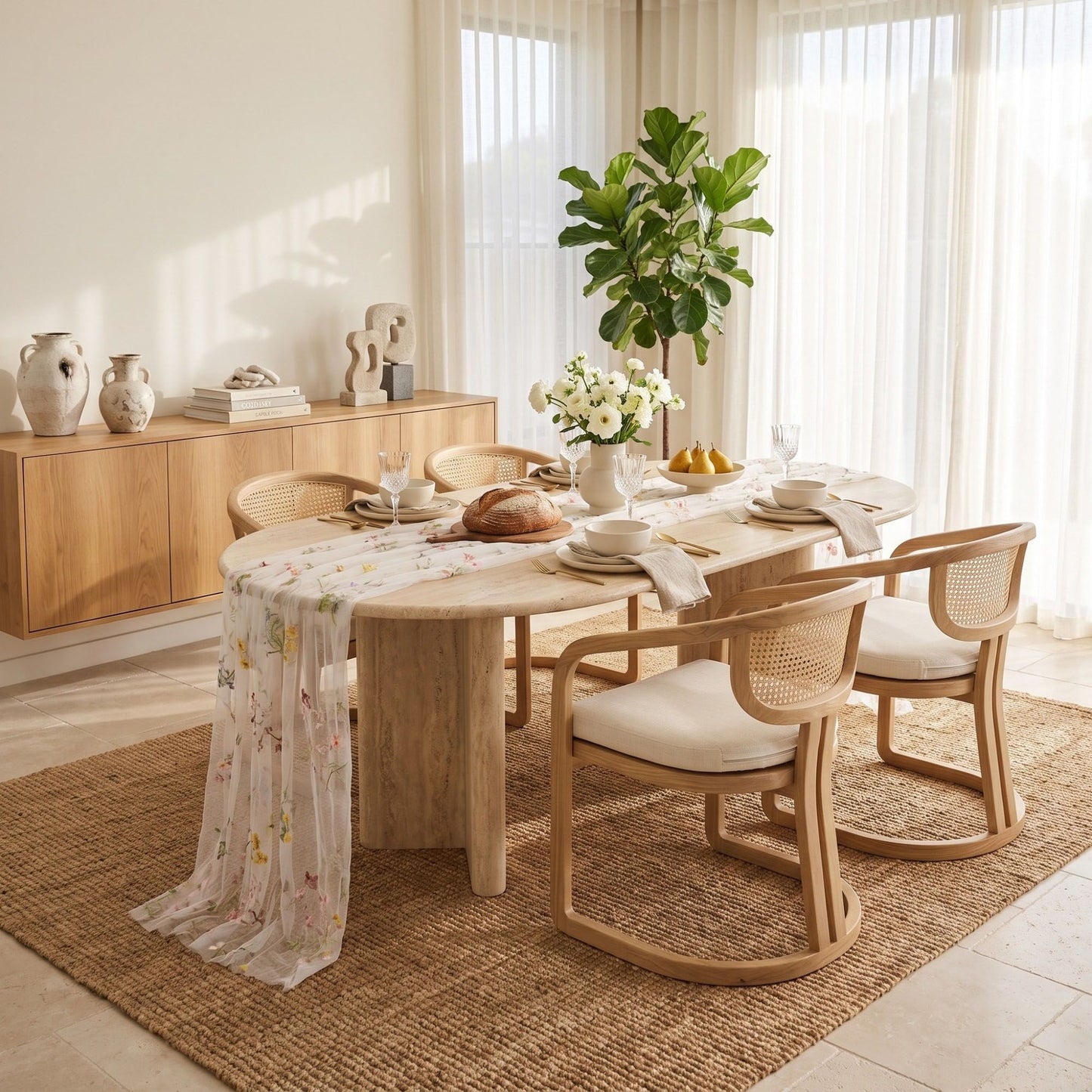 Sheer Floral Embroidered Table Runner 29.5x70.9in