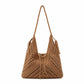 Woven Crochet Hobo Shoulder Bag with Tassel Detail Soft Knit Slouchy Tote Drawstring Style