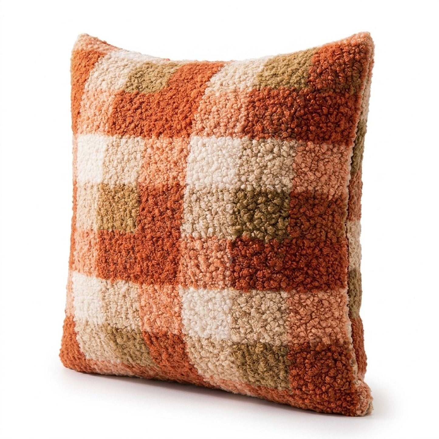 Plush Boucle Gingham Checkered Decorative Throw Pillow Cover for Cozy Home Decor 17.7 x 17.7in