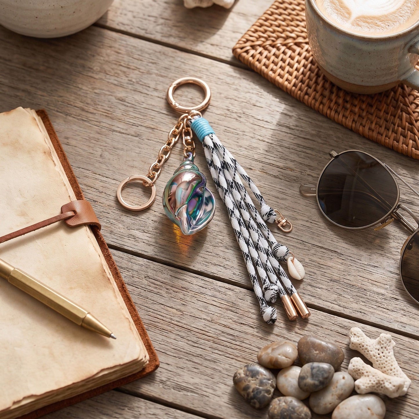 Coastal Seashell Tassel Bag Charm Keychain