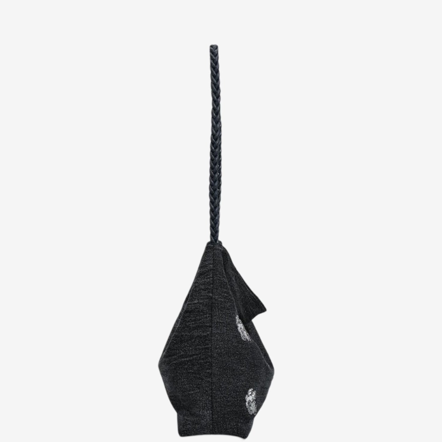 Black Sequin Embellished Braided Shoulder Bag Canvas Handbag