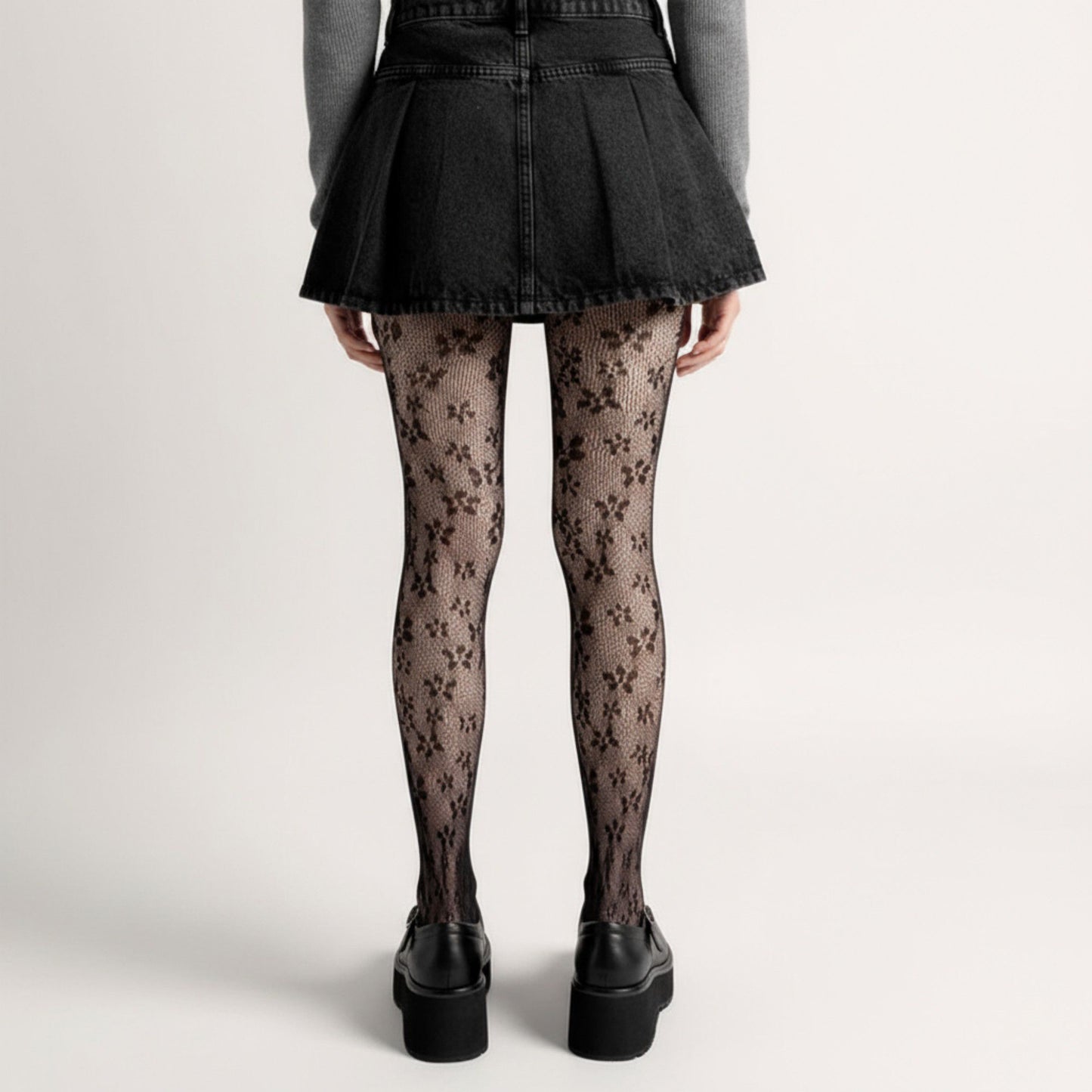 Floral Lace Pattern Tights with Sheer Mesh Texture and Stretch Fit