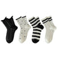 4 Pairs Crew Socks with Black and White Patterns Soft Cotton Texture Heart and Stripe for Flats and Dress Shoes
