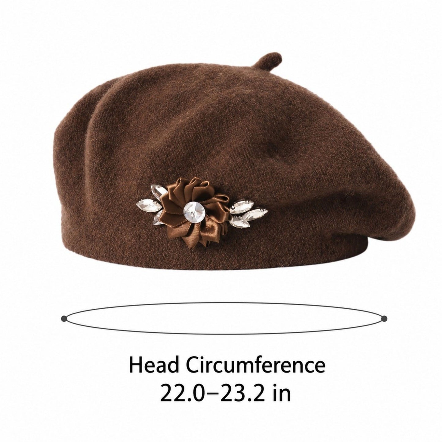 Rhinestone & Flower Embellished Knit Wool Beret