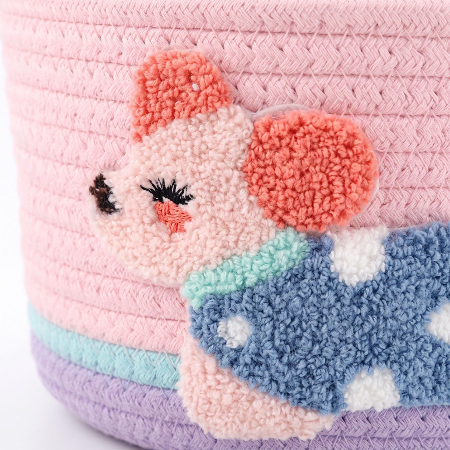 Animal Applique Woven Rope Storage Basket Lid Decorative Organizer Bin