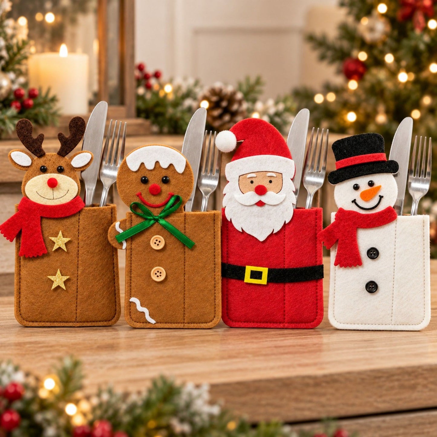 4pk Santa Christmas Silverware Holders