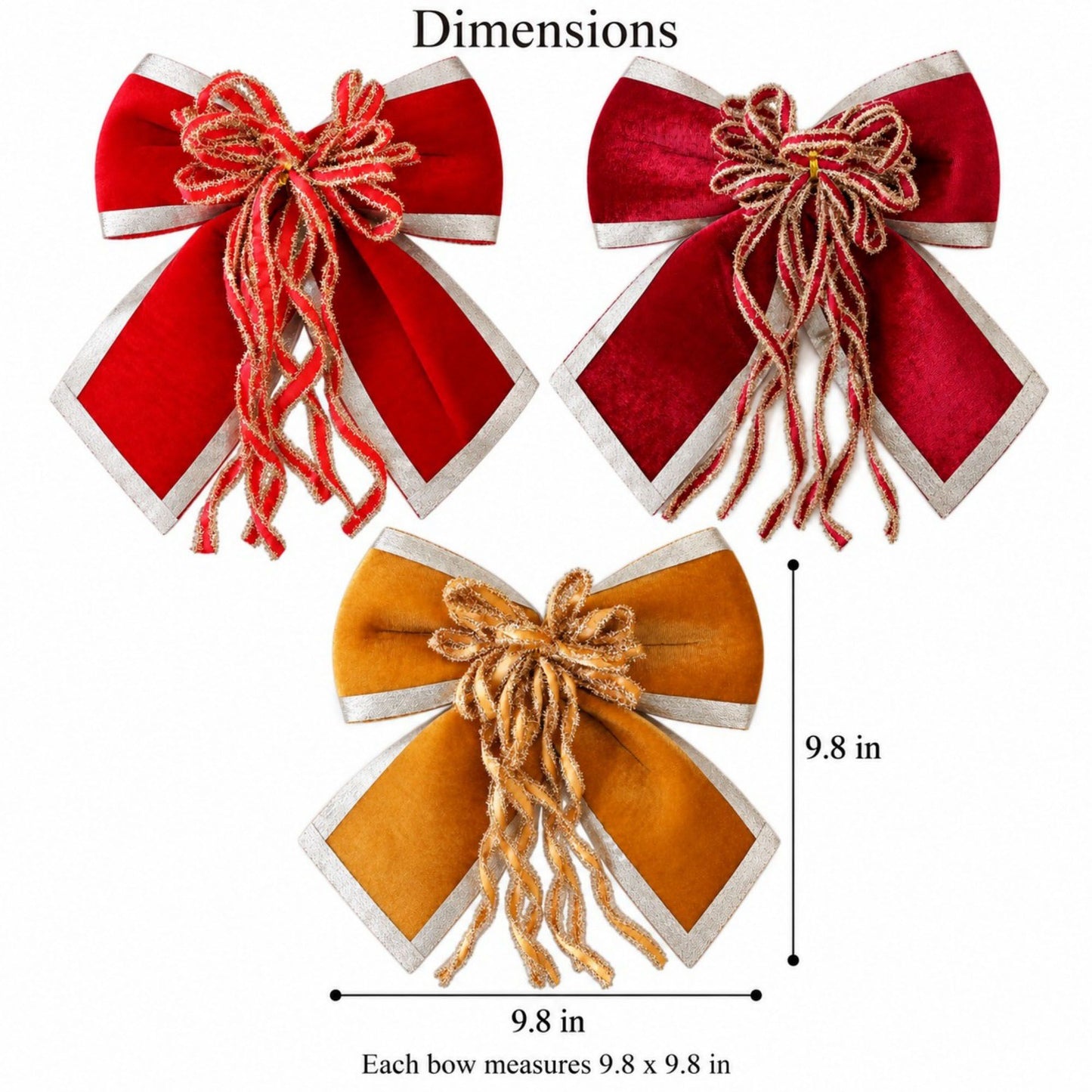 3ct Fabric Christmas Bow Decorations with Gold Trim Burgundy