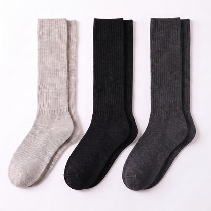 3-Pair Tall Ribbed Knit Crew Socks Set, Soft Slouchy Mid-Calf Casual Socks