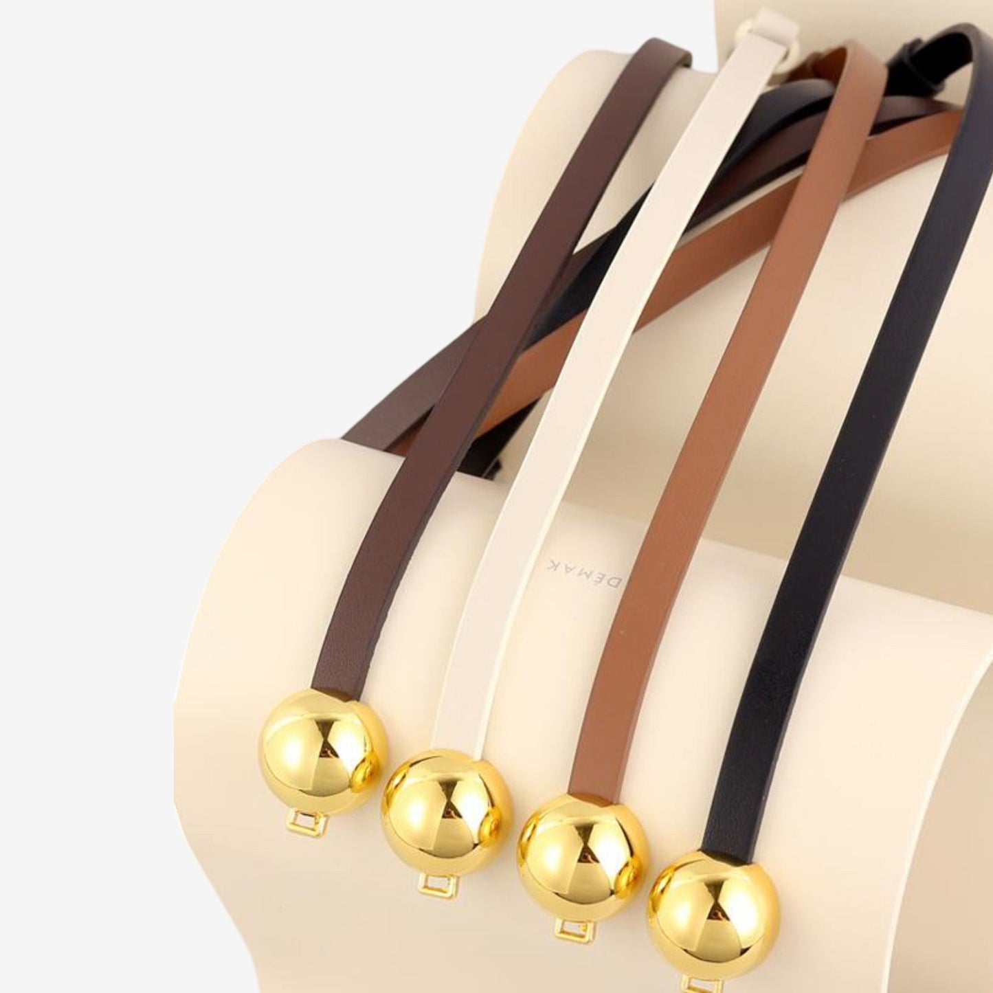 Genuine Leather Skinny Dress Belt with Double Ball Clasp 39.4in