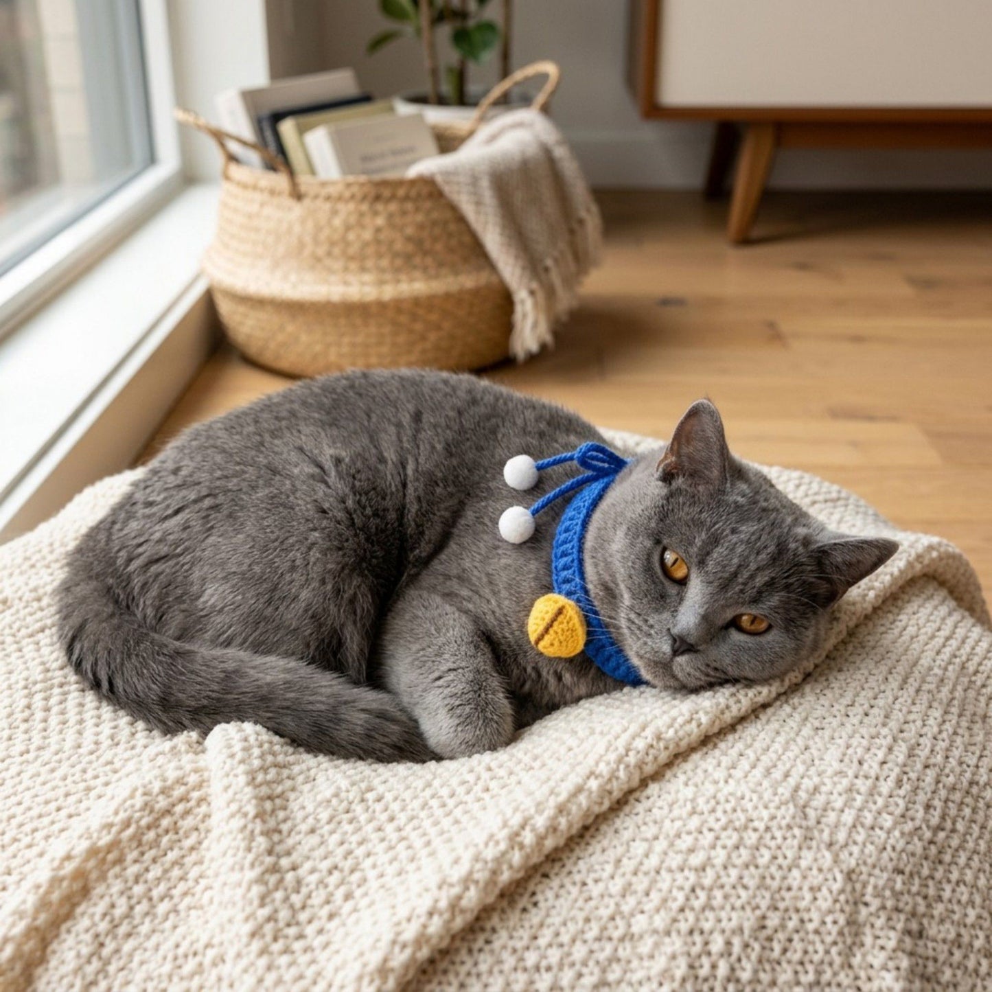 Hand Knit Pet Collar with Soft Crochet Bell Adjustable Silent Collar Necklace for Cats and Small Dogs