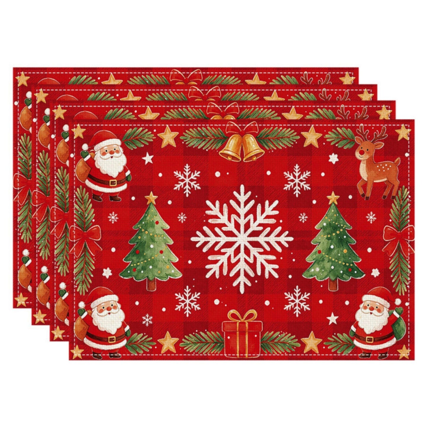 Christmas Placemats Set of 4 Red Holiday Table Mats 11.8 x 17.7in