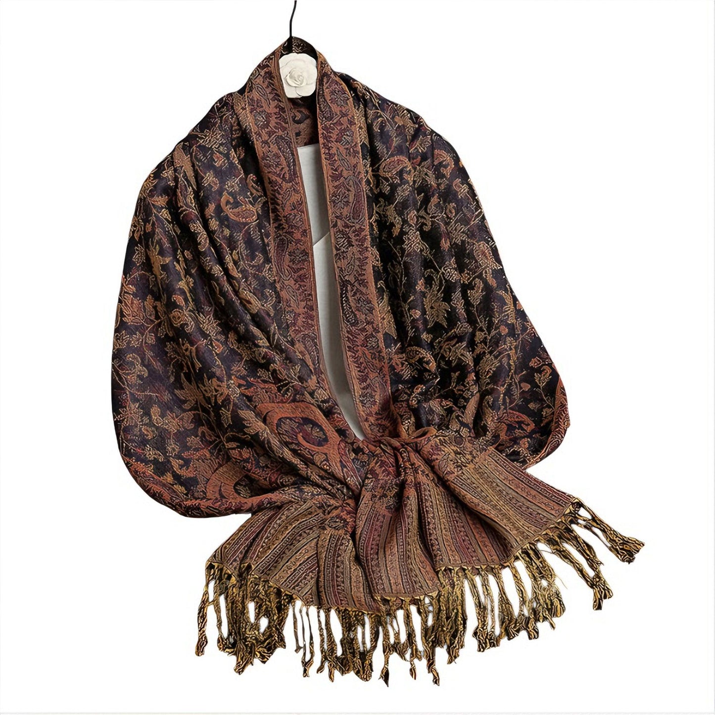 Jacquard Paisley Shawl Scarf with Elegant Fringe Hem 71¡Á27.5 Inches