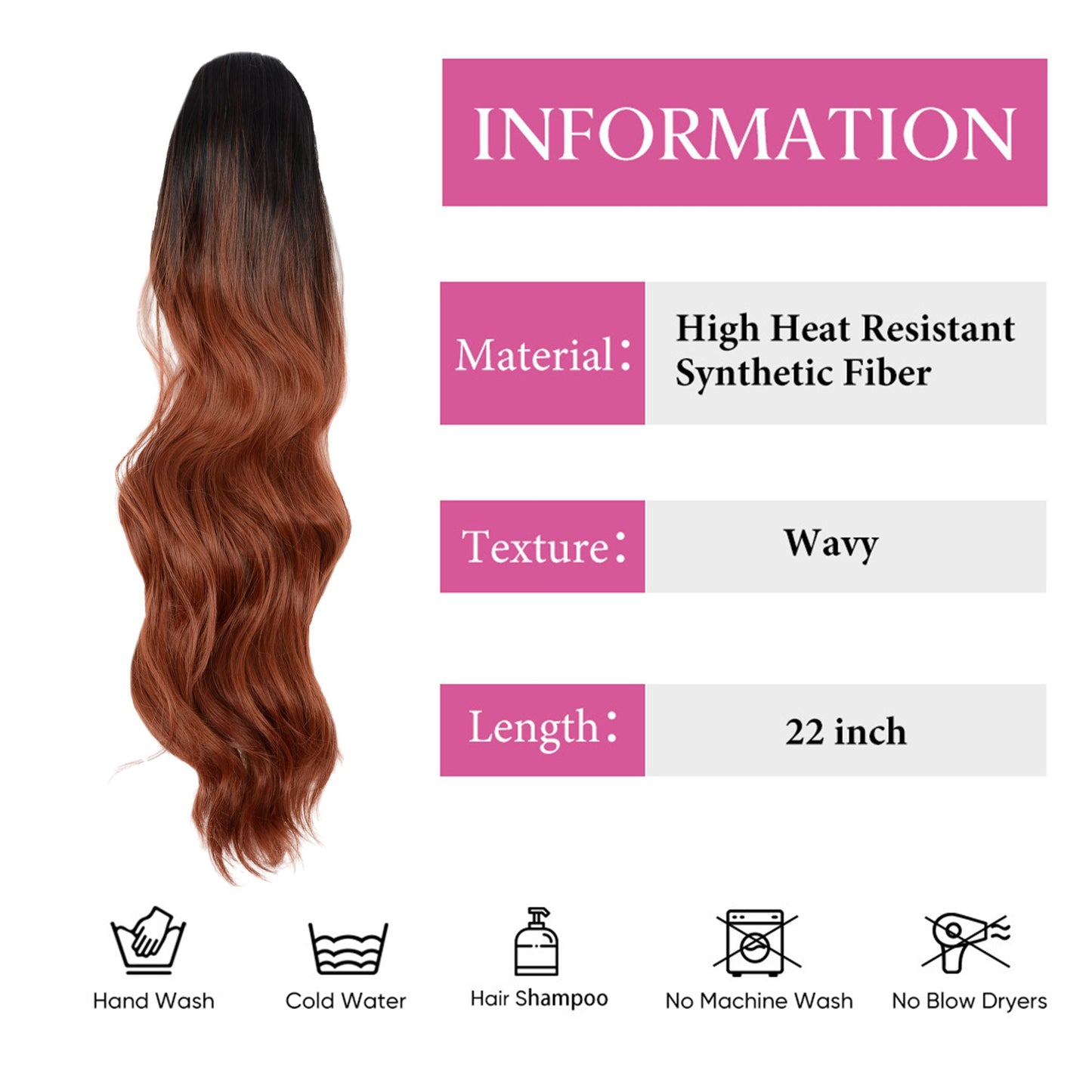 Long Drawstring Ponytail Hair Extension Wave 22 Inch Synthetic Fake Layered Pony Tail Hairpieces for Women