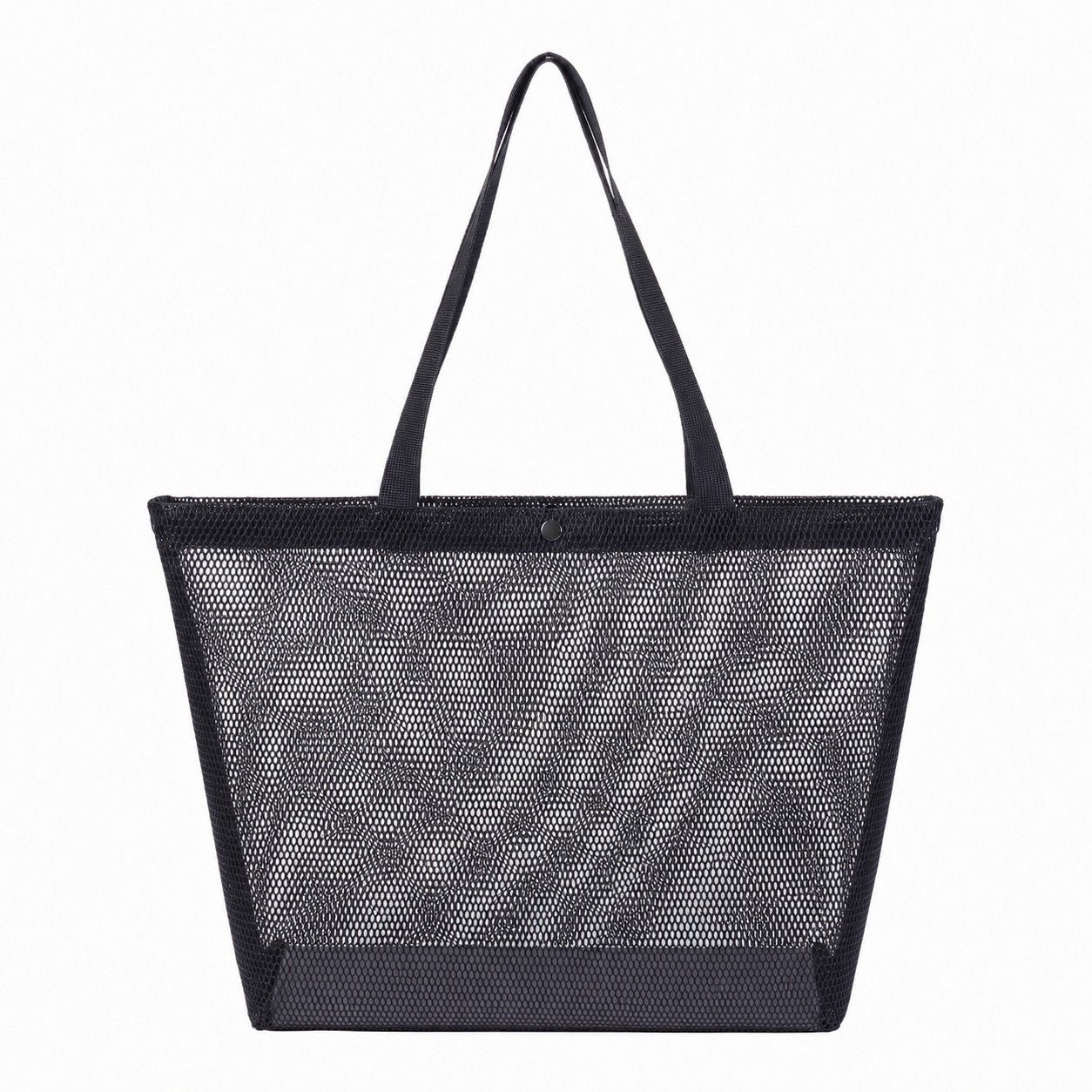 Reusable Mesh Shopping Tote Bag with Snap Closure and Carry Handles