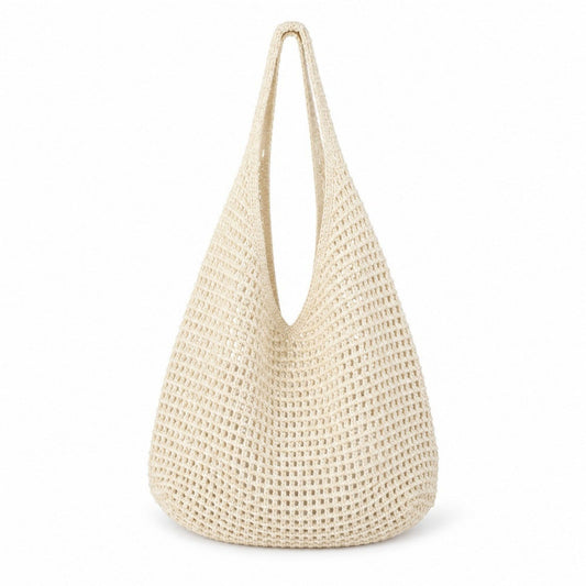 Crochet Tote Bag Red Open Knit Shoulder Bag Large Capacity Hobo Purse