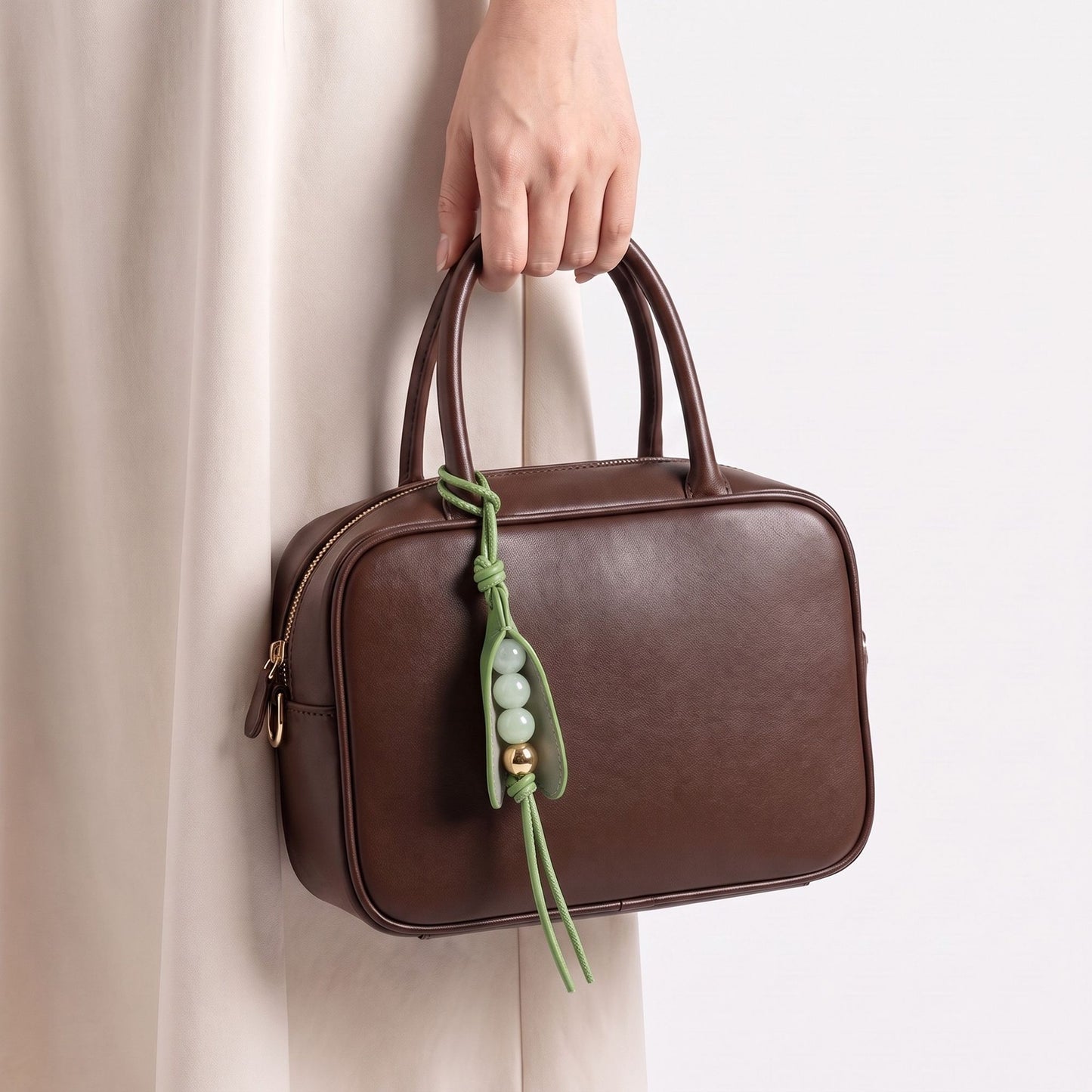 Pea Pod Bag Charm with Bead Detail and Loop Attachment