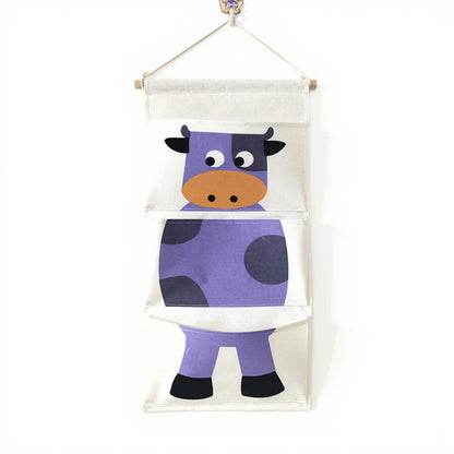 Hanging Canvas Storage Organizer with Cartoon Crocodile Design and Three Pockets 25.5x11.8 in