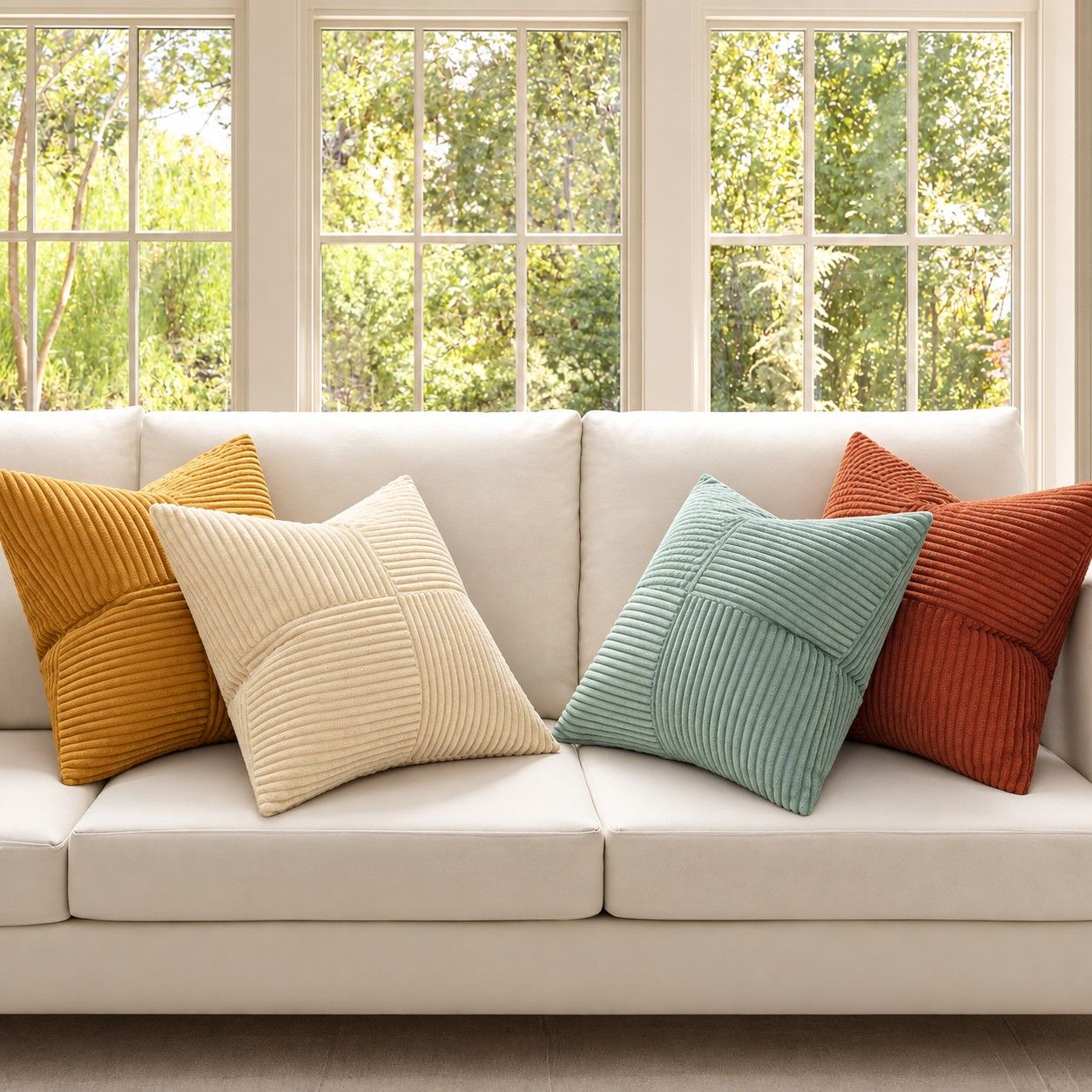 4 Pack Patchwork Corduroy Throw Pillow Covers 18 x 18 Inch for Sofa and Bed