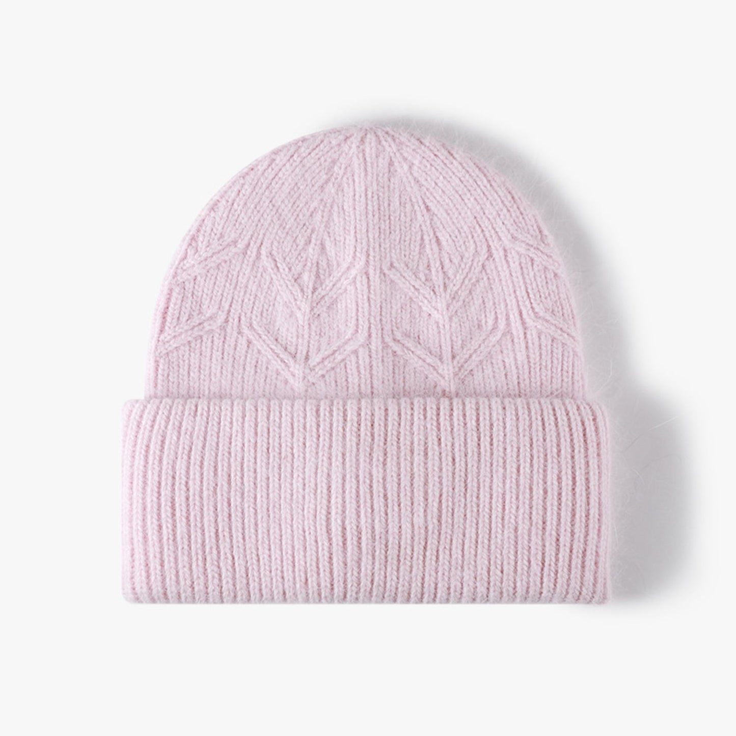 Fuzzy Knit Beanie Hat with Ribbed Cuff