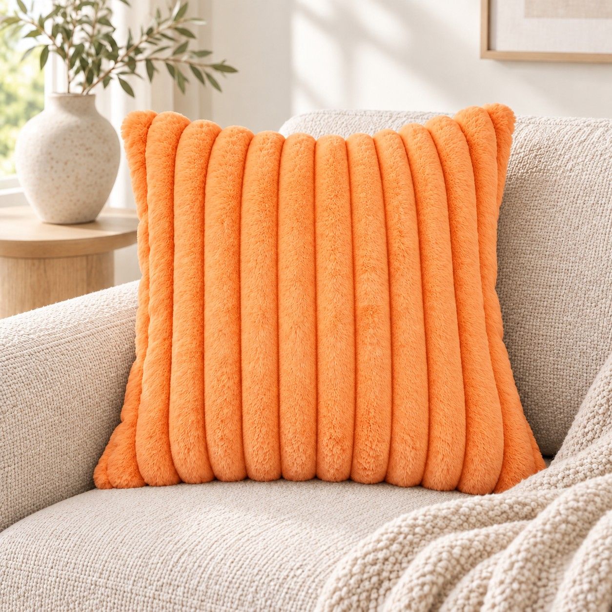 Double Sided Plush Corduroy Throw Pillow Cover 18 x 18 Inch Wide Stripe Texture